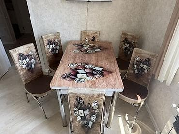 stul kafe: Mətbəx üçün, İşlənmiş, Açılan, Dördbucaq masa, 6 stul — 1