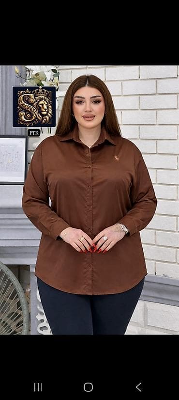 yeni geyim: Qadın üçün klassik düyməli köynək – Plus size - Kəsim: rahat, düz — 4