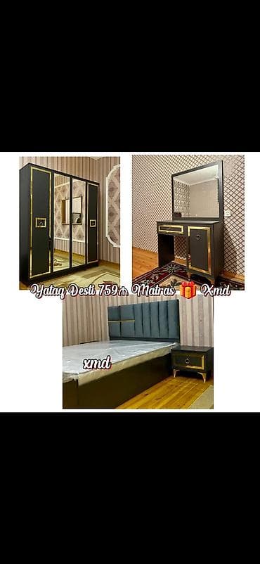 Yataq dəsti – modern dizayn, qara-qızılı detallarla Komplekt: - 4