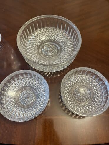 qazan dəst: Klassik dizaynlı 3 ədəd şüşə/qədəh qab dəsti - Dəst: 1 böyük və 2 orta — 5