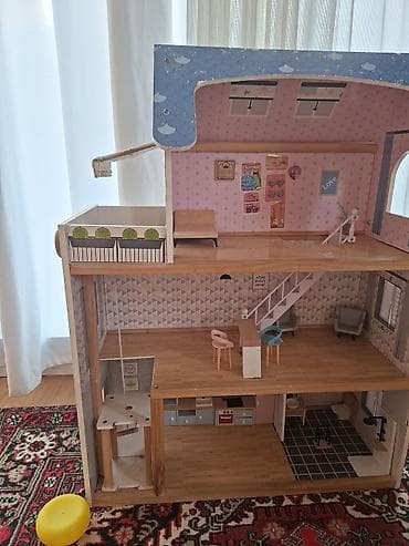 Taxta kukla evi – 3 mərtəbəli, geniş planlı - Material: ağac - — 1