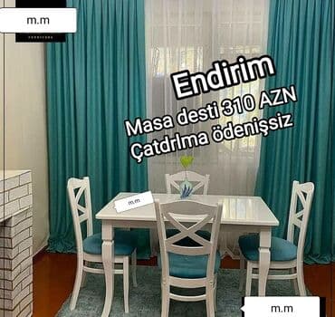 ders masaları: Mətbəx üçün, Yeni, Açılmayan, Dördbucaq masa, 4 stul — 1