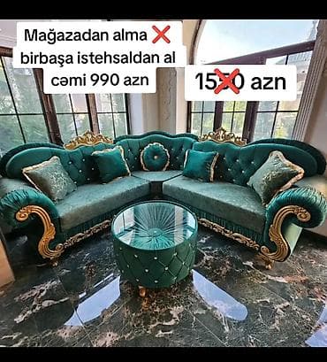 Divan və masa dəstləri: Yeni, Künc divan, Qonaq otağı üçün, Açılmayan — 1