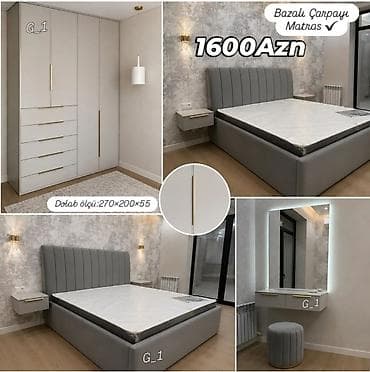 pufiki: Yataq otağı dəsti – müasir dizayn Komplektdə: - Bazalı çarpayı + — 1