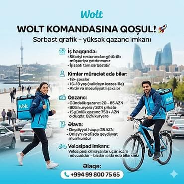 Sürücü-kuryer tələb olunur, Nəqliyyat təmin edilir, Gündəlik ödəniş, Təcrübəsiz