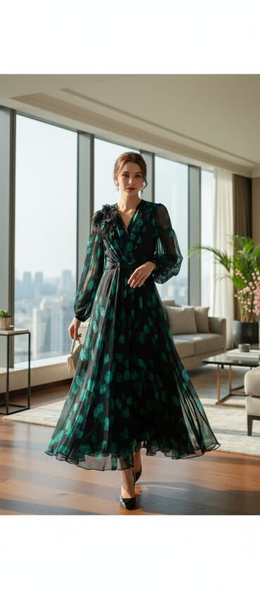 cins paltar modelleri: Polka Moda qadın paltarı - Stil: Midi uzunluqda, axıcı kəsim, “wrap” — 1