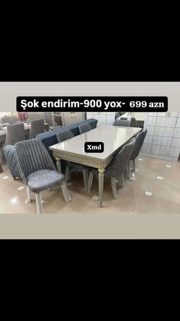 Qonaq otağı üçün, Yeni, Açılan, Dördbucaq masa, 6 stul