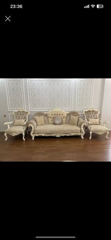 диван и 2 кресла: Б/у, Классический диван, 2 кресла, Диван, Без подьемного механизма, Нераскладной — 1