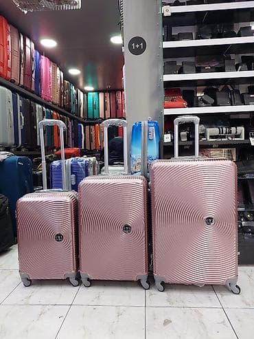 İdman və istirahət: 3-lü səyahət çamadan dəsti – qızılı/rose gold rəng - Material: sərt — 1