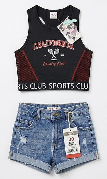 ayaqq: 🌸 7-8 yaş üçün cins şort və qara köynək 🌸 Hər ikisi tam yenidir — 2