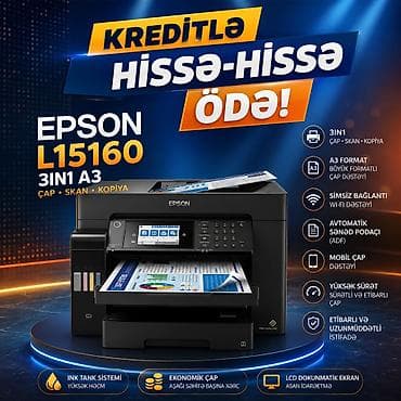 pc plata: EPSON L15160 3IN1 A3 Operativ yaddaş: 6 MB Çap rezolyusiyası: 4800 x — 1