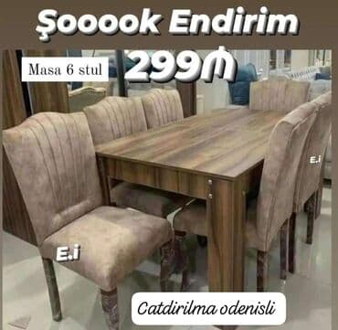 ağaç kesen: Qonaq otağı üçün, Yeni, Açılmayan, Dördbucaq masa, 6 stul — 1