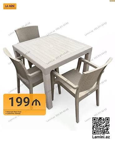 Bağ üçün masa dəsti – LA MINI - Dəst: 1 ədəd kvadrat masa + 4 ədəd — 1