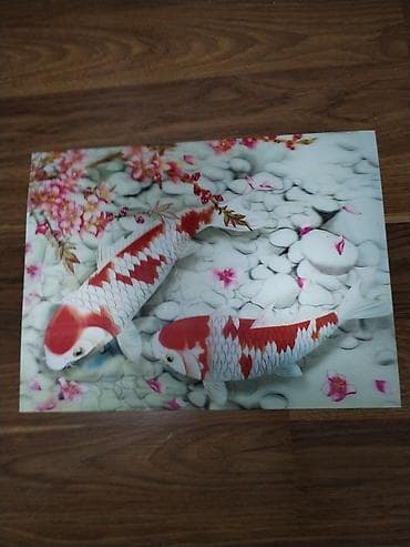 hacker sekilleri: Dekorativ divar posteri – “Koi balıqları və sakura çiçəkləri” mövzulu — 2