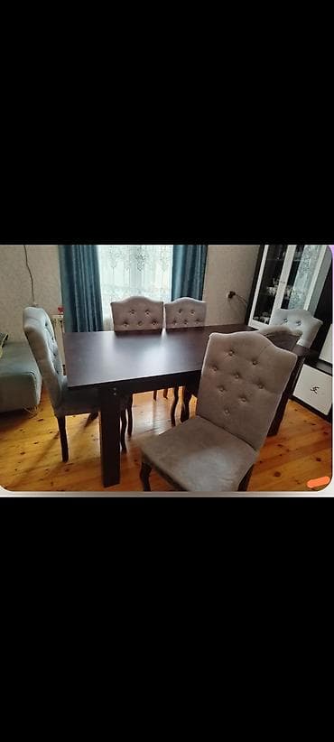 Qonaq otağı üçün, İşlənmiş, Dördbucaq masa, 6 stul