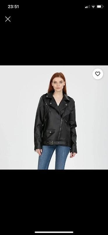 Qara biker üslubunda qadın gödəkçəsi - Rəng: qara - Material