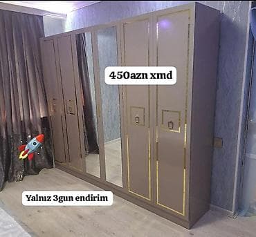 6 qapılı geyim şkafı - Rəng: açıq qəhvəyi-bej tonları, qızılı dekor — 1