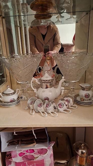 versace servis: Lüks şüşə və porselen dəstləri - Kəsim naxışlı kristal şirniyyat — 7