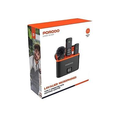 adaptör: Porodo Lavalier Microphones – Type‑C qoşulma + Lightning adapterli — 1