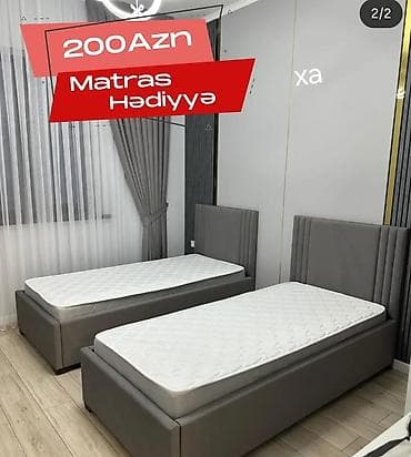 İki ədəd tək nəfərlik çarpayı dəsti. - Rəng: tünd boz - Başlıq: yumşaq