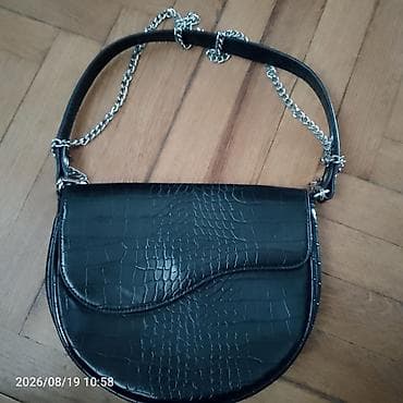 Çantalar: Qara çiyin çantası – kroko teksturalı - Material: süni dəri, kroko — 1