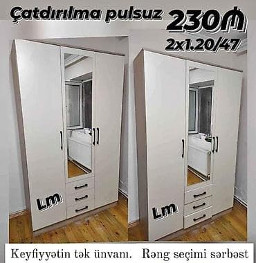 Üç qapılı paltar dolabı – güzgülü model - Ölçü: 2 x 1.20 x 47 sm lalafo.az -da Üç qapılı paltar dolabı – güzgülü model - Ölçü: 2 x 1.20 x 47 sm
