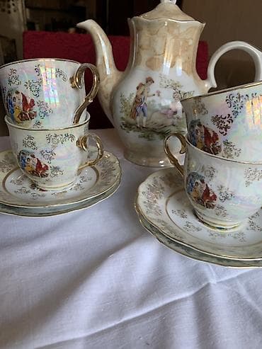 Çay dəsti, rəng - Qızılı, Farfor, 4 nəfərlik