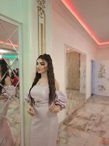 Женская одежда: Zərif ziyafət/libas - Model: atlas fakturalı, parıltılı toxumalı — 2
