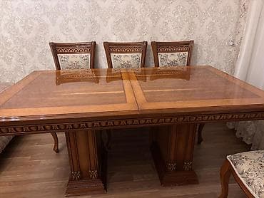 acılan masalar: Qonaq otağı üçün, Açılmayan, Dördbucaq masa, 6 stul — 3