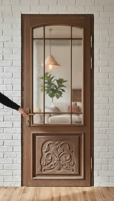 Фурнитура и комплектующие: Sabalid agacindan çərçivəli şüşəli qapı - Material: sabalid agaci — 1