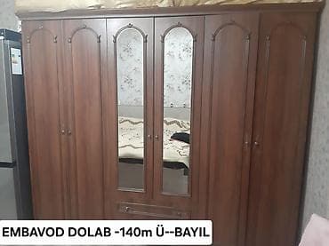 metbext dolabi: 6 qapı, Güzgülü, Qəhvəyi, Taxta, Açılan, Düz dolab — 4
