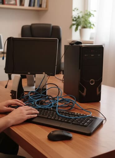 Masaüstü kompüter komplekti Tərkibi: - Qara mid-tower sistem bloku