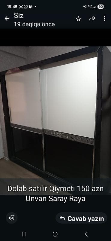 Şkaf – sürgülü qapılı, ikirəng dizaynlı (ağ və qara). - Ön panel: ağ