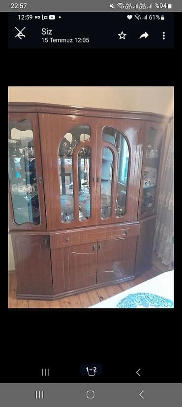 sef qapilari: Klassik bufet-vitrin - Material: ağac əsaslı korpus, cilalı qəhvəyi — 1