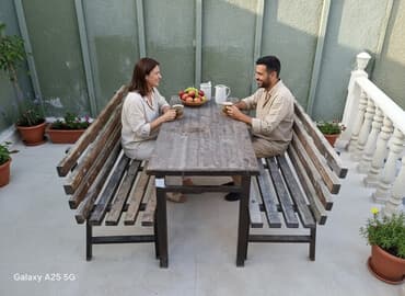 Açıq məkan üçün taxtadan skamyalı masa dəsti "Kamplekt 250azn" -