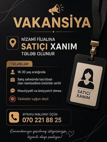 ucuz utu: Satış məsləhətçisi tələb olunur, Yalnız qadınlar üçün, 18-29 yaş — 1