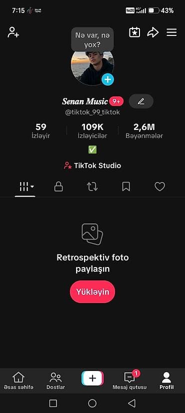 TikTok hesabı: Senan Music (@tiktok_99_tiktok) Xidmətin təsviri: -