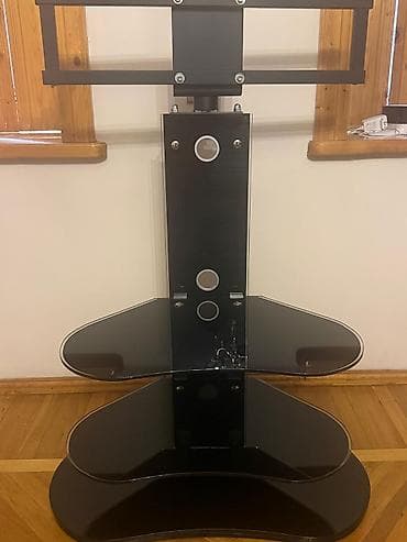 iş stolu: TV stendi və universal asqı sistemi - Qara şüşə rəflərlə metal — 2