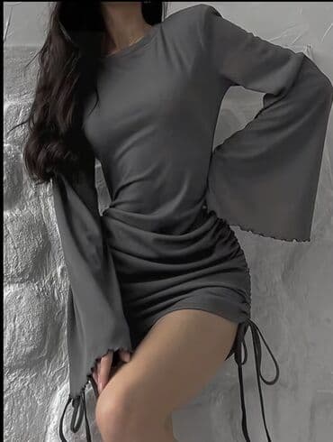 qara duz donlar: Qadın mini don – tünd boz rəngdə, bədənə oturan siluet. - Model: uzun — 3