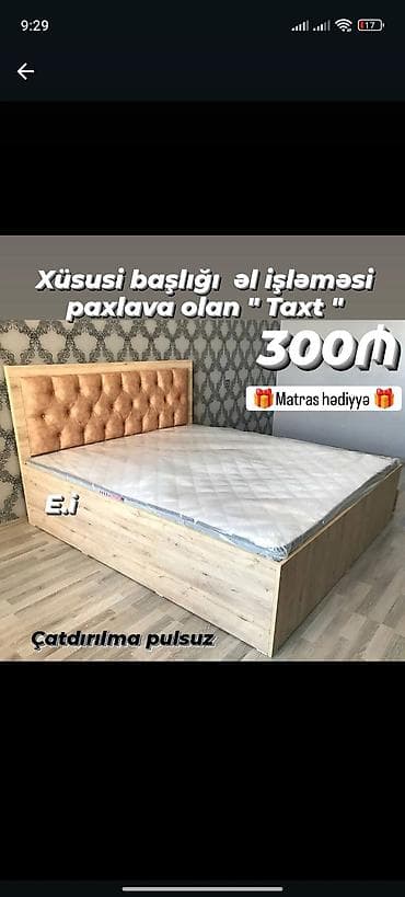 yorgan döşek dolabı: İkinəfərlik, Pulsuz matras, Taxta — 1