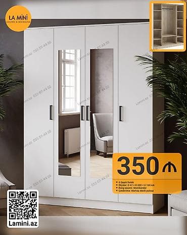 Dörd qapılı paltar dolabı - Ölçülər: Dərinlik 47 sm × Hündürlük 200 — 1