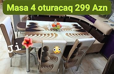 tabletka stullar: Masa və 4 oturacaqdan ibarət mətbəx dəsti. - Masa ölçüsü: 80×130 sm — 4