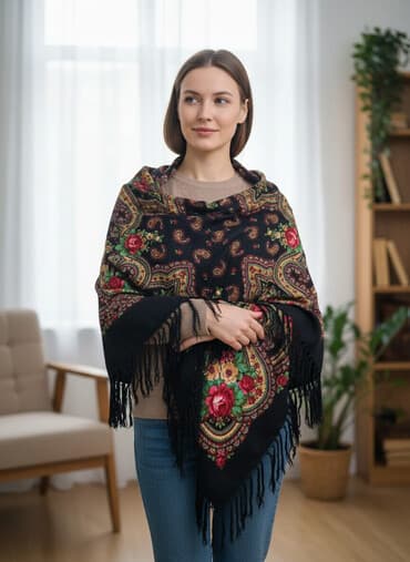 qadın şlyapaları: Məhsul: Naxışlı kəlağayı/şal - Ölçü: təxminən kvadrat forma, böyük — 1