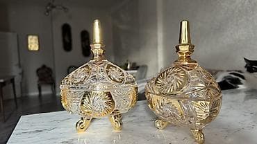 konfet qabı: Məhsul: Kəsimli kristal 24k qızıl suyuna çekilmiş qapaqlı qablar (2 — 1