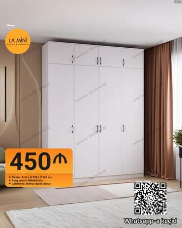 Düz dolab, Yataq otağı üçün, Qarderob, Açılan, Korpuslu, 4 qapılı