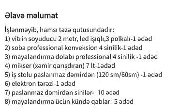 masa kafe: Peşəkar çörəkbişirmə və qənnadı avadanlıqları dəsti Tərkib: - Vitrin — 2