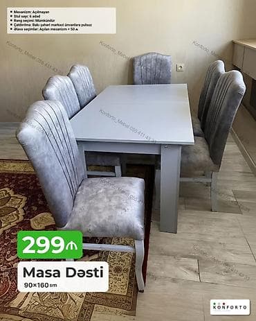 Masa Dəsti – 90×160 sm - Komplekt: 1 ədəd masa + 6 ədəd stul -