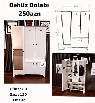 Dəhliz dolabı – 250 AZN Ağ rəngdə funksional dəhliz dolabı. -