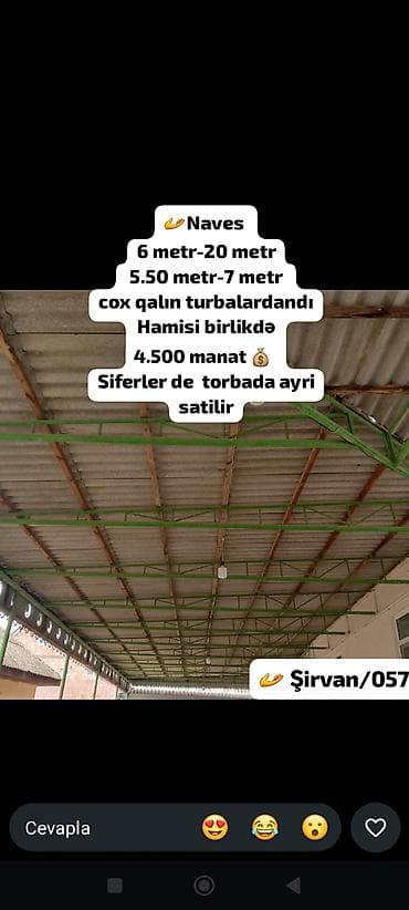 perforator satilir: Naves – metal konstruksiya - Ölçülər: 6 m × 20 m və 5.5 m × 7 m - Çox — 1