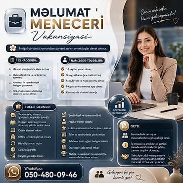💼✨ Məlumat Meneceri Vakansiyası ✨💼 🌸 İnkişaf yönümlü komandamıza yeni lalafo.az -da 💼✨ Məlumat Meneceri Vakansiyası ✨💼 🌸 İnkişaf yönümlü komandamıza yeni